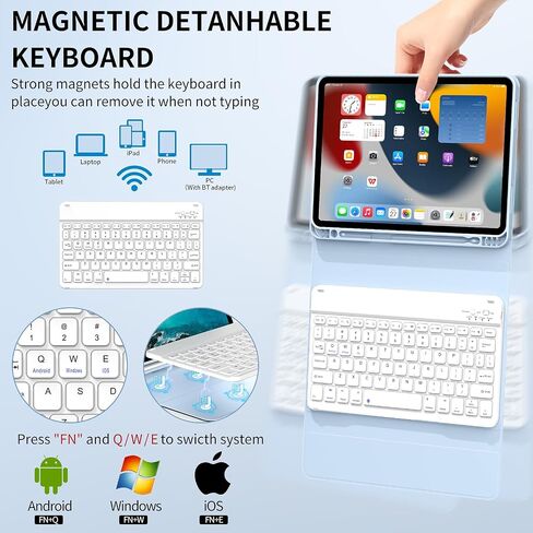 JKSML New iPad Air 11 inch M2 Case with Keyboard, 10.9 inch iPad Air 5th/4th Generation Case with Pencil Holder and Detachable Wireless Bluetooth Keyboard (Quick Connection), Auto Wake/Sleep, Gray in Saudi Arabia