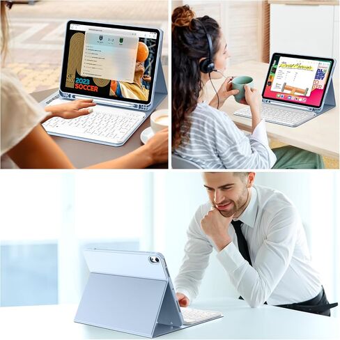 JKSML New iPad Air 11 inch M2 Case with Keyboard, 10.9 inch iPad Air 5th/4th Generation Case with Pencil Holder and Detachable Wireless Bluetooth Keyboard (Quick Connection), Auto Wake/Sleep, Gray in Saudi Arabia