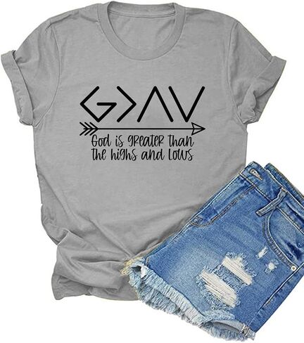 HONTOUTE God is Greater Than The Highs and Lows Cotton T-Shirt for Women Summer Soft Casual Shirt Breathable Loose Tops in Saudi Arabia