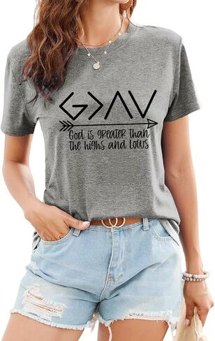 HONTOUTE God is Greater Than The Highs and Lows Cotton T-Shirt for Women Summer Soft Casual Shirt Breathable Loose Tops in Saudi Arabia