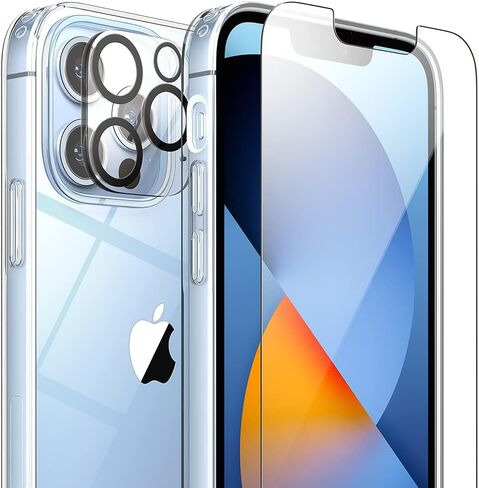 حافظة [AuraShield] لهاتف iPhone 13 Pro و2 واقي شاشة زجاجي مع 2 واقي عدسة الكاميرا (شفاف) in Saudi Arabia