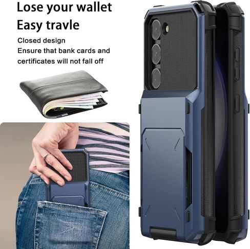 for Samsung Galaxy S23 5G Case with Card Holder Slot [Store 5 Cards] Hidden Credit Card ID Shock Absorption Rugged Protection Hard PC Phone Cases GalaxyS23 S 23 23S Cover Women Girls Purple in Saudi Arabia