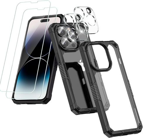 حافظة 5 في 1 لهاتف iPhone 14 Pro شفافة مع واقي شاشة، 2X شاشة من الزجاج المقوى + 2X واقي كاميرا، مقاومة للصدمات [حماية من الدرجة العسكرية] حافظة هاتف TPU ناعمة ونحيفة لهاتف iPhone 14 Pro in Saudi Arabia