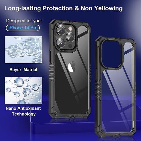 حافظة 5 في 1 لهاتف iPhone 14 Pro شفافة مع واقي شاشة، 2X شاشة من الزجاج المقوى + 2X واقي كاميرا، مقاومة للصدمات [حماية من الدرجة العسكرية] حافظة هاتف TPU ناعمة ونحيفة لهاتف iPhone 14 Pro in Saudi Arabia