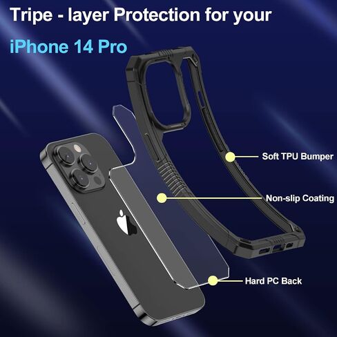 حافظة 5 في 1 لهاتف iPhone 14 Pro شفافة مع واقي شاشة، 2X شاشة من الزجاج المقوى + 2X واقي كاميرا، مقاومة للصدمات [حماية من الدرجة العسكرية] حافظة هاتف TPU ناعمة ونحيفة لهاتف iPhone 14 Pro in Saudi Arabia