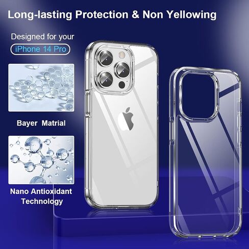 5-in-1 for iPhone 14 Pro Case Clear with Screen Protector, 2X Tempered Glass Screen + 2X Camera Protector, Shockproof [Military Grade Protection] Slim Soft TPU Phone Case for iPhone 14 Pro in Saudi Arabia