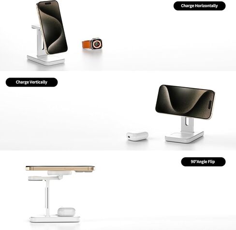 3 in 1 Fast Wireless Charging Station for Magsafe Apple Devices, Aluminum Alloy Charger Station with Adapter, Magnetic Charging Stand for iPhone 16/15/Pro/ProMax/14/13/12, Apple Watch & AirPods, White in Saudi Arabia