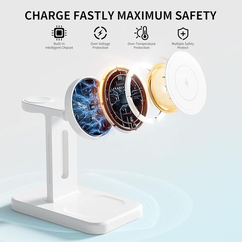 3 in 1 Fast Wireless Charging Station for Magsafe Apple Devices, Aluminum Alloy Charger Station with Adapter, Magnetic Charging Stand for iPhone 16/15/Pro/ProMax/14/13/12, Apple Watch & AirPods, White in Saudi Arabia