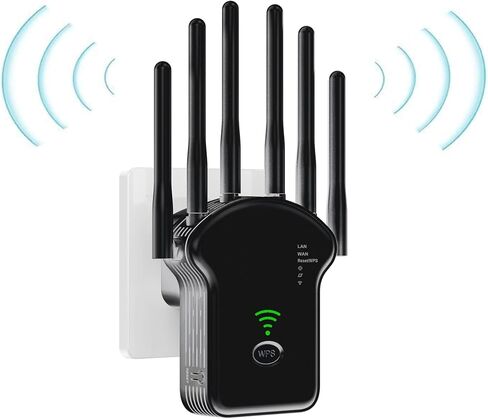 2024 WiFi Extender Signal Booster, WiFi Booster,Internet Wireless Repeater for Home Coverage up to (11800Sq.Ft), 6 Antennas WiFi Repeater with Ethernet Port & Ap Mode，Easy Installation in Saudi Arabia