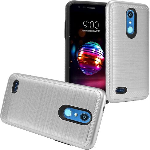 LG K30 LM-X410, Phoenix Plus X410AS, Harmony 2, Premier Pro LTE L413DL - Brushed Style Hybrid Case + Tempered Glass Screen Protector - CS4 Silver in Saudi Arabia