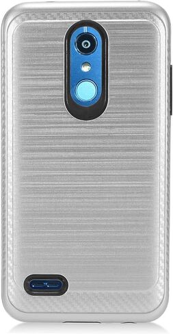 LG K30 LM-X410, Phoenix Plus X410AS, Harmony 2, Premier Pro LTE L413DL - Brushed Style Hybrid Case + Tempered Glass Screen Protector - CS4 Silver in Saudi Arabia