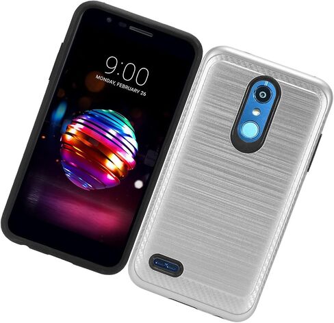 LG K30 LM-X410, Phoenix Plus X410AS, Harmony 2, Premier Pro LTE L413DL - Brushed Style Hybrid Case + Tempered Glass Screen Protector - CS4 Silver in Saudi Arabia