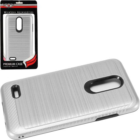 LG K30 LM-X410, Phoenix Plus X410AS, Harmony 2, Premier Pro LTE L413DL - Brushed Style Hybrid Case + Tempered Glass Screen Protector - CS4 Silver in Saudi Arabia