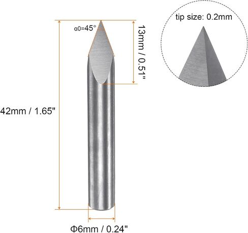 HARFINGTON Engraving CNC Router Bit 1/8" 3.175mm Shank 0.2mm Tip 45 Degree Solid Carbide 3 Flutes for Wood Acrylic PVC MDF Plastic in Saudi Arabia