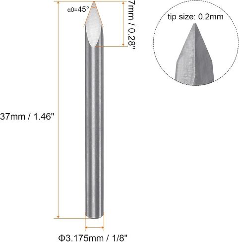 HARFINGTON Engraving CNC Router Bit 1/8" 3.175mm Shank 0.2mm Tip 45 Degree Solid Carbide 3 Flutes for Wood Acrylic PVC MDF Plastic in Saudi Arabia