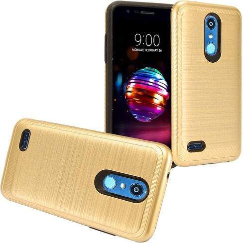 LG K30 LM-X410, Phoenix Plus X410AS, Harmony 2, Premier Pro LTE L413DL - Brushed Style Hybrid Case + Tempered Glass Screen Protector - CS4 Silver in Saudi Arabia