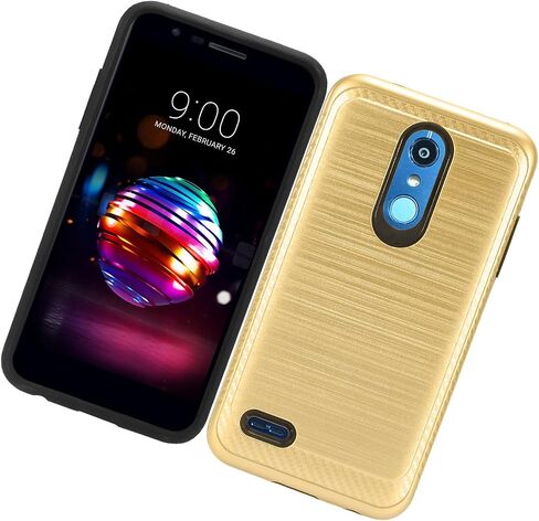 LG K30 LM-X410, Phoenix Plus X410AS, Harmony 2, Premier Pro LTE L413DL - Brushed Style Hybrid Case + Tempered Glass Screen Protector - CS4 Silver in Saudi Arabia