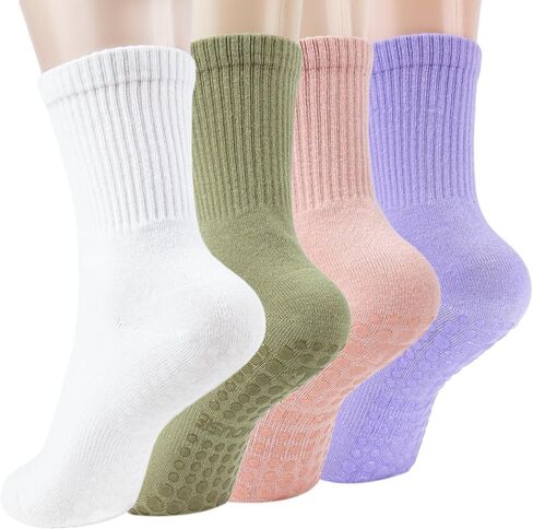 Ivyhouse Pilates Yoga Socks with Grips for Women - Crew Length Ballet Barre Socks - Sticky Workout Hospital Socks, Black, White, Dark Gray in Kuwait