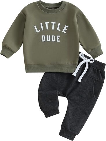Toddler Newborn Baby Boy Outfit Long Sleeve Little Dude Print Sweatshirt Top Long Pants Infant Fall Winter 2PCS in Saudi Arabia