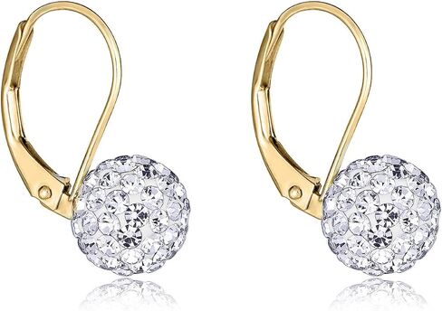 AVORA 10K Yellow Gold 8mm Swarovski Elements Crystal Dangle Ball Lever-back Drop Earrings in Saudi Arabia