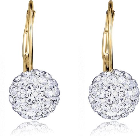 AVORA 10K Yellow Gold 8mm Swarovski Elements Crystal Dangle Ball Lever-back Drop Earrings in Saudi Arabia