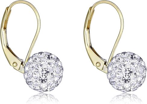 AVORA 10K Yellow Gold 8mm Swarovski Elements Crystal Dangle Ball Lever-back Drop Earrings in Saudi Arabia
