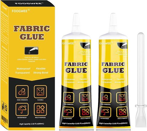Fabric Glue Permanent - FOOGWEE 60ml Sewing Glue for Clothing Permanent Washable, Liquid Fabric Stitch Glue for All Leather, Fabrics, Denim, Flannel, Cotton, Doll, Polyester Repair and More… in Saudi Arabia