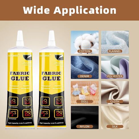 Fabric Glue Permanent - FOOGWEE 60ml Sewing Glue for Clothing Permanent Washable, Liquid Fabric Stitch Glue for All Leather, Fabrics, Denim, Flannel, Cotton, Doll, Polyester Repair and More… in Saudi Arabia