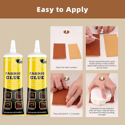 Fabric Glue Permanent - FOOGWEE 60ml Sewing Glue for Clothing Permanent Washable, Liquid Fabric Stitch Glue for All Leather, Fabrics, Denim, Flannel, Cotton, Doll, Polyester Repair and More… in Saudi Arabia
