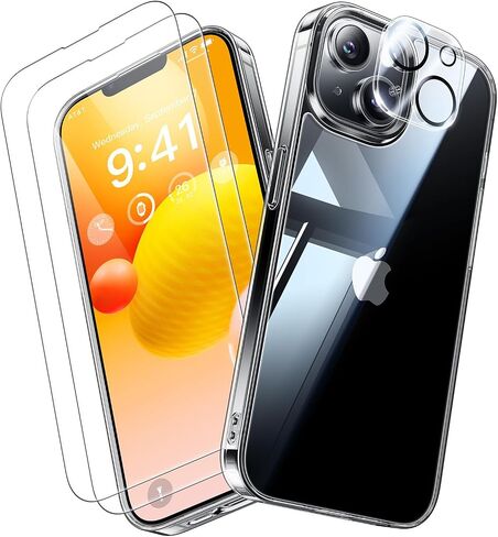Diamond Clear for iPhone 14 Plus Case with 2X Screen Protector + 2X Camera Lens Protector, [Not Yellowing][Military-Grade Protection] Slim Thin Shockproof Phone Case for 14 Plus, Clear in Saudi Arabia