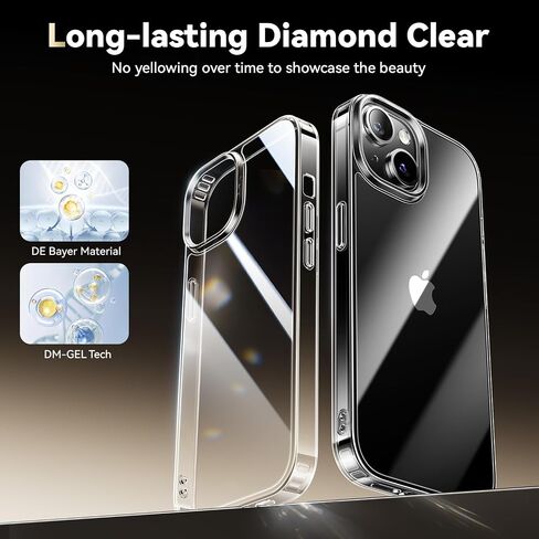 Diamond Clear for iPhone 14 Plus Case with 2X Screen Protector + 2X Camera Lens Protector, [Not Yellowing][Military-Grade Protection] Slim Thin Shockproof Phone Case for 14 Plus, Clear in Saudi Arabia