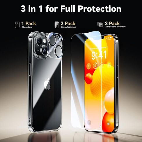Diamond Clear for iPhone 14 Plus Case with 2X Screen Protector + 2X Camera Lens Protector, [Not Yellowing][Military-Grade Protection] Slim Thin Shockproof Phone Case for 14 Plus, Clear in Saudi Arabia