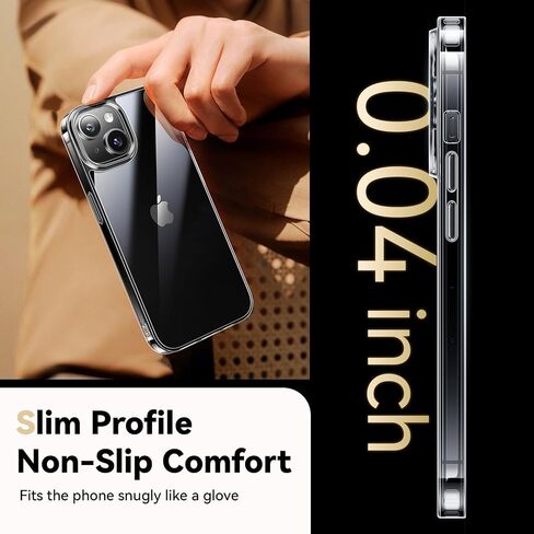 Diamond Clear for iPhone 14 Plus Case with 2X Screen Protector + 2X Camera Lens Protector, [Not Yellowing][Military-Grade Protection] Slim Thin Shockproof Phone Case for 14 Plus, Clear in Saudi Arabia
