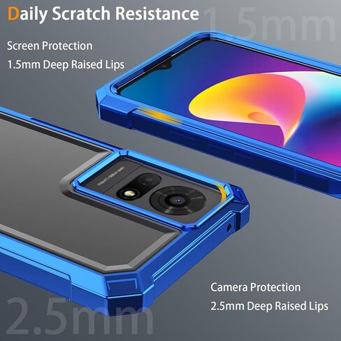 for TCL K24 Phone Case T434D + Tempered Glass Screen Protector,Electroplated PC Front Frame Soft TPU Transparent Back Cover,Lmpact Airbags Protective Case Cover for TCL K24 (Blue) in Saudi Arabia