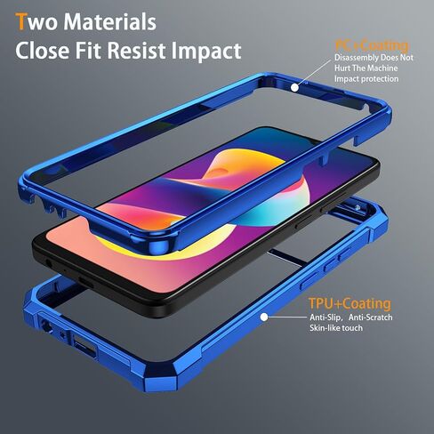 for TCL K24 Phone Case T434D + Tempered Glass Screen Protector,Electroplated PC Front Frame Soft TPU Transparent Back Cover,Lmpact Airbags Protective Case Cover for TCL K24 (Blue) in Saudi Arabia