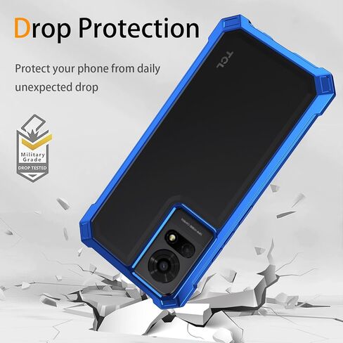 for TCL K24 Phone Case T434D + Tempered Glass Screen Protector,Electroplated PC Front Frame Soft TPU Transparent Back Cover,Lmpact Airbags Protective Case Cover for TCL K24 (Blue) in Saudi Arabia