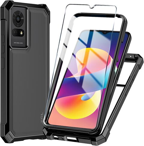 for TCL K24 Phone Case T434D + Tempered Glass Screen Protector,Electroplated PC Front Frame Soft TPU Transparent Back Cover,Lmpact Airbags Protective Case Cover for TCL K24 (Blue) in Saudi Arabia