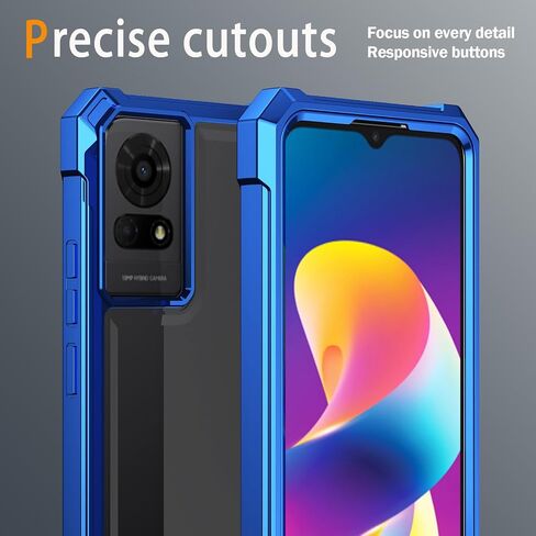 for TCL K24 Phone Case T434D + Tempered Glass Screen Protector,Electroplated PC Front Frame Soft TPU Transparent Back Cover,Lmpact Airbags Protective Case Cover for TCL K24 (Blue) in Saudi Arabia