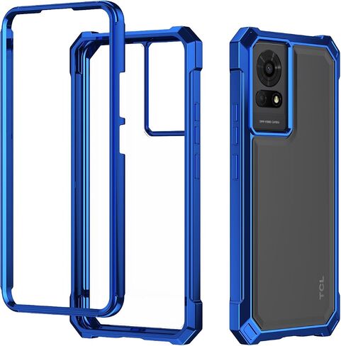 for TCL K24 Phone Case T434D + Tempered Glass Screen Protector,Electroplated PC Front Frame Soft TPU Transparent Back Cover,Lmpact Airbags Protective Case Cover for TCL K24 (Blue) in Saudi Arabia