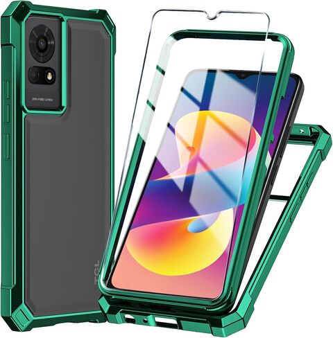 for TCL K24 Phone Case T434D + Tempered Glass Screen Protector,Electroplated PC Front Frame Soft TPU Transparent Back Cover,Lmpact Airbags Protective Case Cover for TCL K24 (Blue) in Kuwait