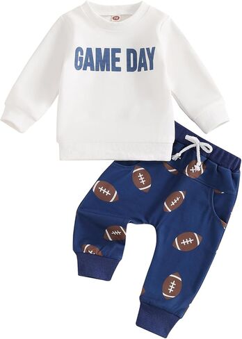 قميص من النوع الثقيل مطبوع عليه كرة القدم للأطفال الرضع مع بنطال مرن مكون من قطعتين ملابس للأطفال الصغار في الخريف والشتاء in Kuwait