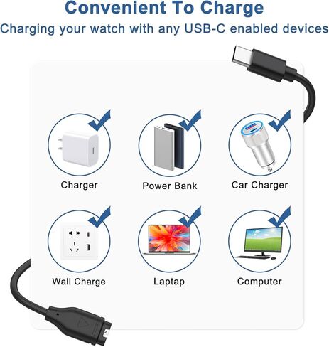 شاحن IEOVIEE USB C متوافق مع شاحن ساعة Garmin Fenix ​​7، كابل شحن لـ Garmin Fenix ​​7 7S 7X 6 6S 6X 5 5S 5X in Kuwait