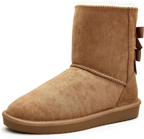 Women's Winter Snow Boots Mid-Calf Faux Suede Slip-On with Soft Faux Fur Lining in Saudi Arabia