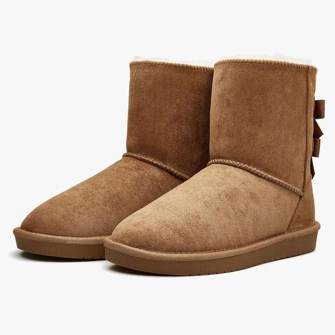 Women's Winter Snow Boots Mid-Calf Faux Suede Slip-On with Soft Faux Fur Lining in Saudi Arabia