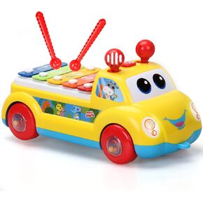 CoolToys Baby Xylophone Musical Car Toy for Toddlers, 3 in 1 Educational Boys & Girls 1st Birthday Gift; Developmental Kids Instrument Toy, Crawling Toy and Pull Along Walking Toy, Fun Lights & Sounds