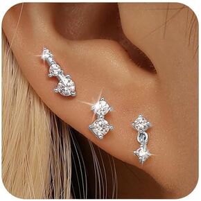 GEORGE • SMITH 14K Gold Plated Earrings for Women, 3 Pairs Cartilage Stud Earrings Set, 5A Cubic Zirconia Hypoallergenic Dainty Gold Earrings Jewelry for Women Girls Gifts