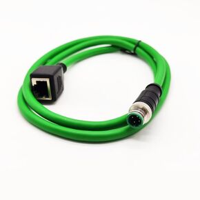 3.28ft M12 4 Pin to RJ45 Industrial Ethernet Cable, M12 4 Pin D Code Male to RJ45 Female Connector Cable High Flex Cat6 Shielded Field Wireable Cable Assembly for Automation Application 1Meter