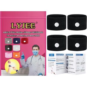 LYJEE Anti Nausea Wristbands for Kids and Adults Motion Sickness Bands Morning Sickness Relief for Pregnant Women Acupressure Nausea Wristband for Nausea, Headaches,Insomnia,Anxiety,Sleep Aid (Black)