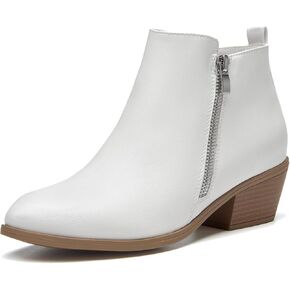 SelenePair Women's Classic Stacked Heel Ankle Boots Fashion Round Toe Suede Booties Ladies Side Zip Shoes
