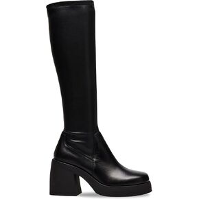 Knee High Boots Women Square Toe Elastic Boots Platform Chunky Heel Stretchy Tall Boots Side Zipper Fashion Dress Long Boots